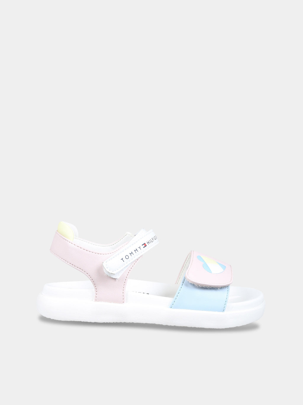 White sandals for girl with logo and heart